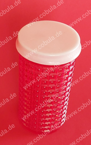 DDR Plastikbecher mit Deckel aus transparentem roten Kunststoff Vintage