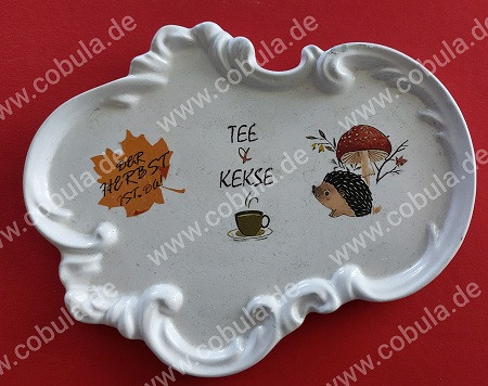 Handmade bei Familie Brummelbär Herbstliches Tablett mit Schriftzug „Tee & Kekse“ ca. 20cm