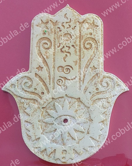 Handmade Festliche Hamsa Handform ca. 12 cm Farbe Gold glizernd