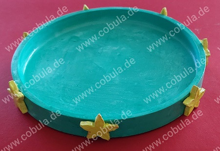 Handmade bei Familie Brummelbär türkisfarbener Dekoteller mit Sternen und Zubehör
