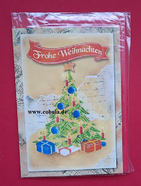 Weihnachtskarte Frohe Weihnachten mit Baum u. Geschenken