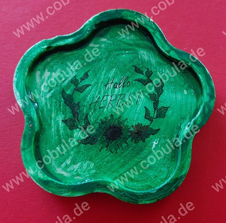 Handmade bei Familie Brummelbär Untersetzer ca. 10cm in Farbe Grün „Hallo Herbst“