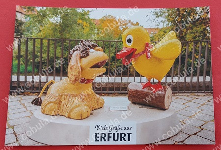 Postkarte Viele Grüße aus Erfurt mit Moppi und Schnatterinchen ca. 15 x 10cm