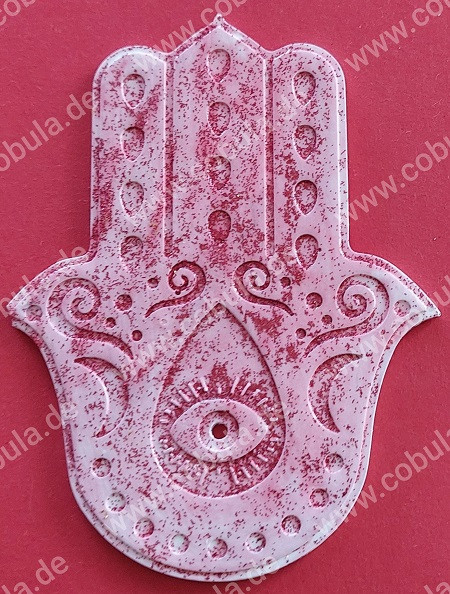 Handmade Festliche Hamsa Hand ca. 12 cm Farbe Rot glizernd