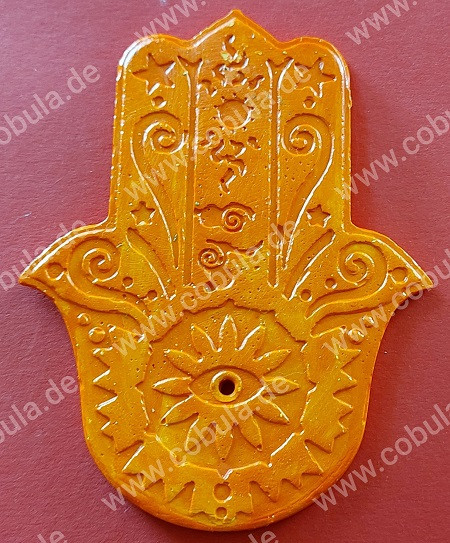 Handmade Festliche Hamsa Hand ca. 12 cm Farbe Orange