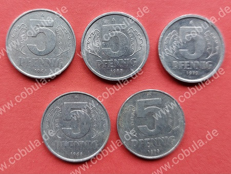 DDR Alu Münzen Set 5 Pfennig Münzen
