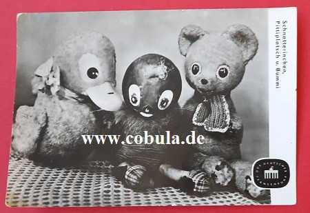 DDR Postkarte DDR Kinderfernsehen Pittiplatsch, Schnatterinchen und Bummi
