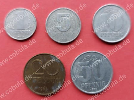 DDR Alu Münzen Set 1 Pfennig bis 50 Pfennig Vintage