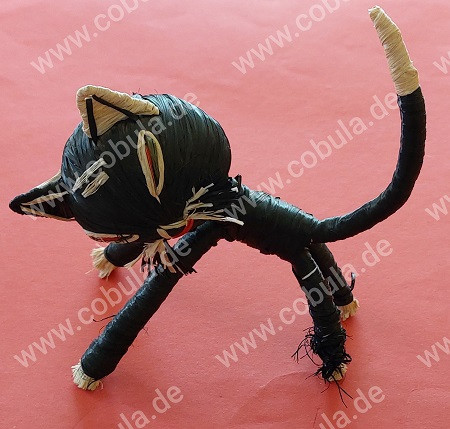DDR Katze Dekoration geflochten Handarbeit ca. 15cm Vintage