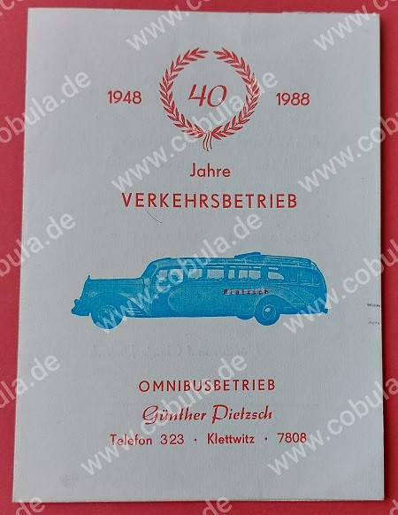Kalender 1989 40 Jahre Verkehrsbetrieb Omnibusbetrieb Pietzsch