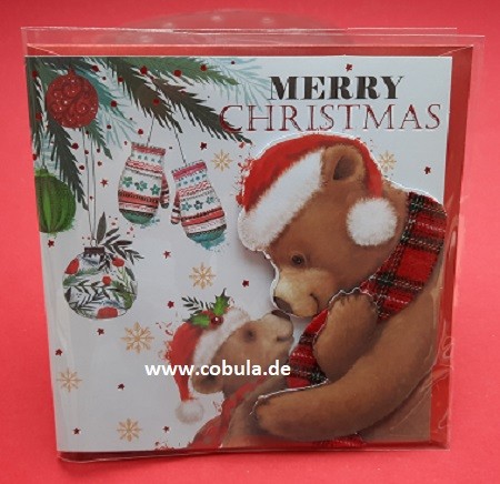Edle Weihnachtskarte 15x15 Motiv Bär
