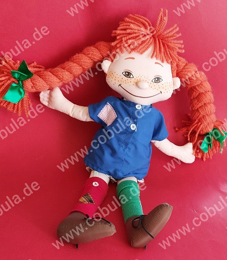 Pippi Langstrumpf Stoffpuppe 45 cm rote Haare Vintage