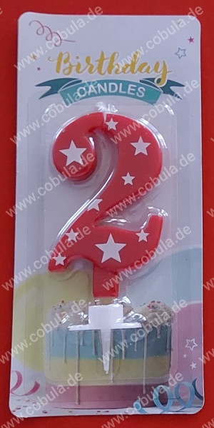Zahlenkerze Birthday Nummer 2 Farbe Rot