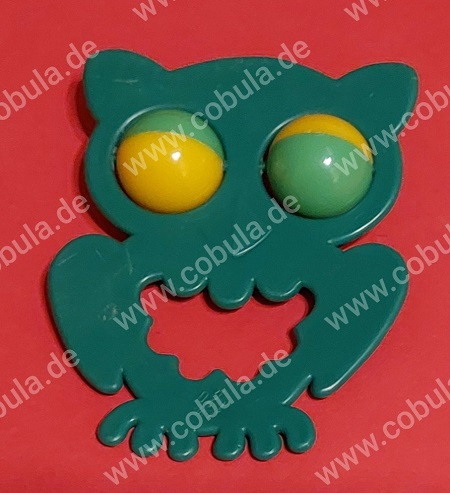 DDR Babyrassel Vintage Motiv Eule mit grün-gelber Kugel