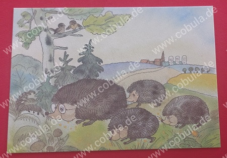 DDR Werner Klemke Postkarte Familie Igel