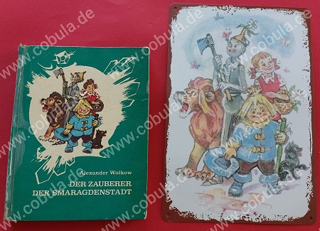 Buch Der Zauberer der Smaragdenstadt und Blechschild