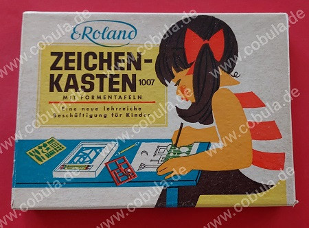 DDR Zeichenkasten 1007 „Roland" mit Formentafeln und 3 Buntstiften in OVP Vintage